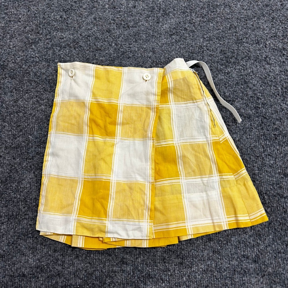 Vintage Skort Womens Size XS Yellow White Plaid Wrap Front Button Casual Short
